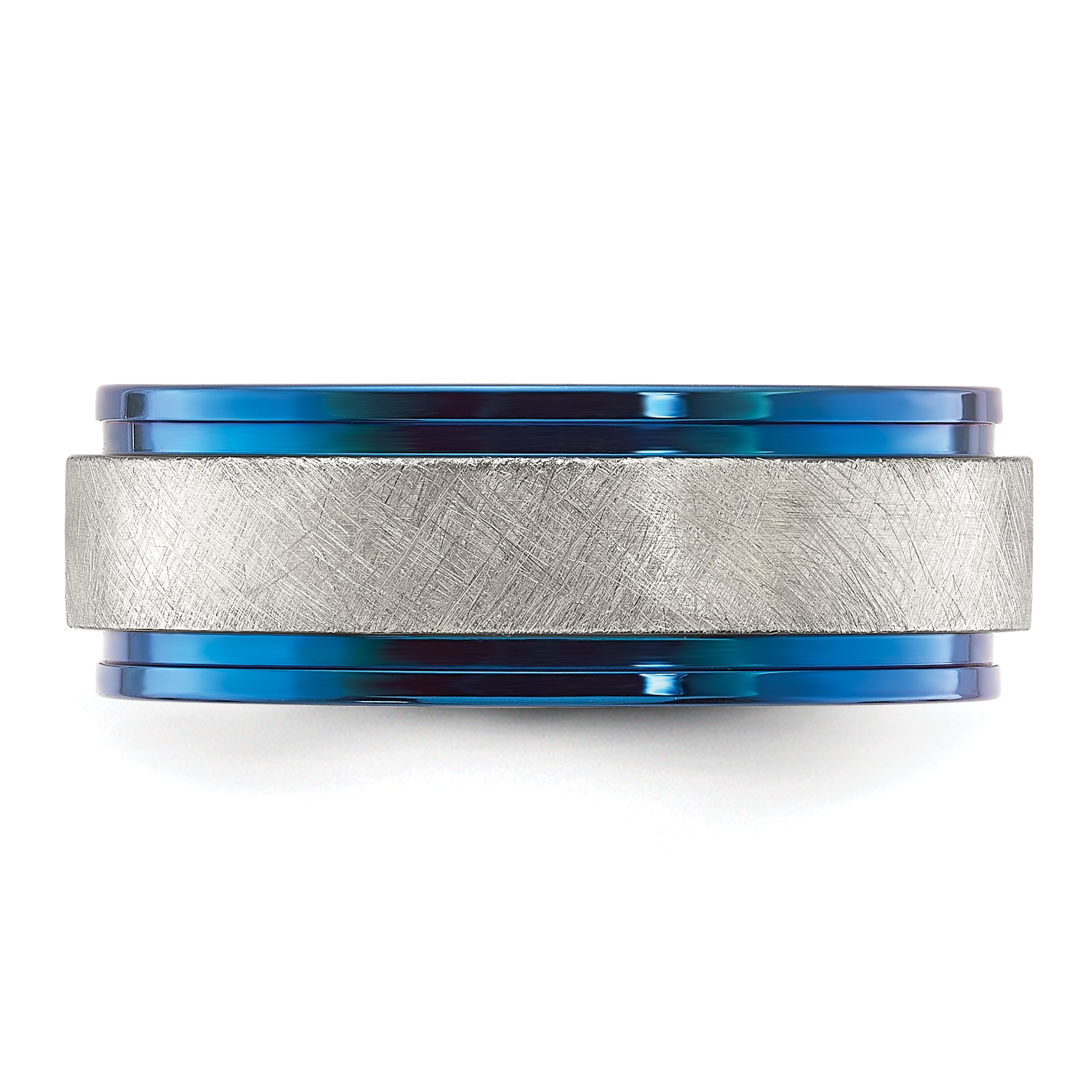 Titanium Polished with Brushed Center Blue IP-plated 8mm Band