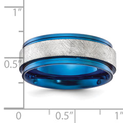 Titanium Polished with Brushed Center Blue IP-plated 8mm Band