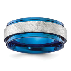 Titanium Polished with Brushed Center Blue IP-plated 8mm Band