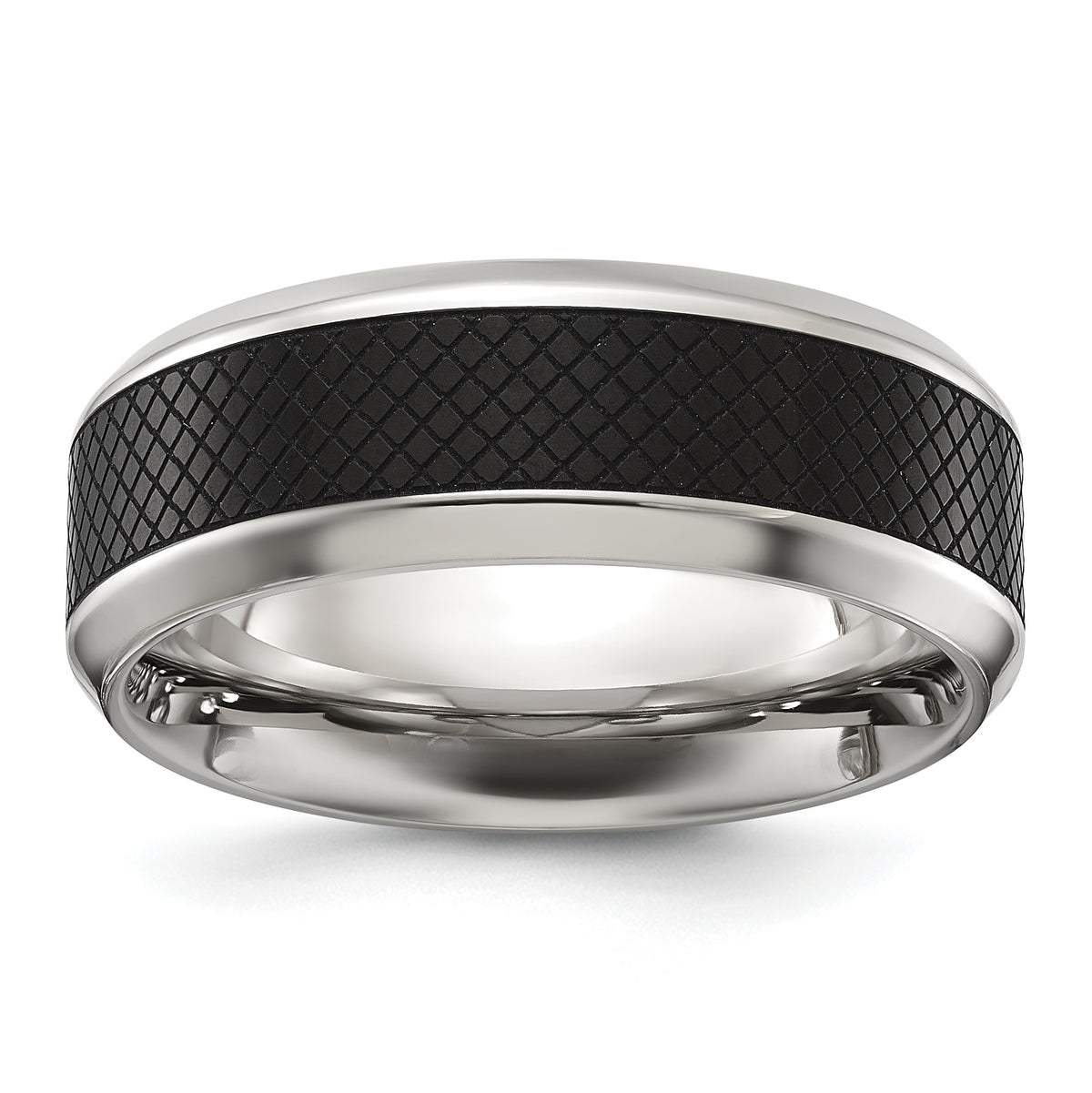 Titanium Polished Black IP-plated Textured Center 8mm Band