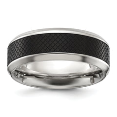 Titanium Polished Black IP-plated Textured Center 8mm Band