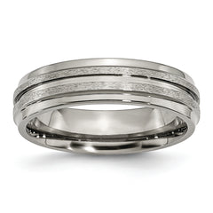 Titanium Grooved Ridged Edge 6mm Satin and Polished Band