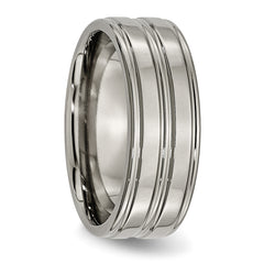 Titanium Polished Unisex 8mm Grooved Wedding Band