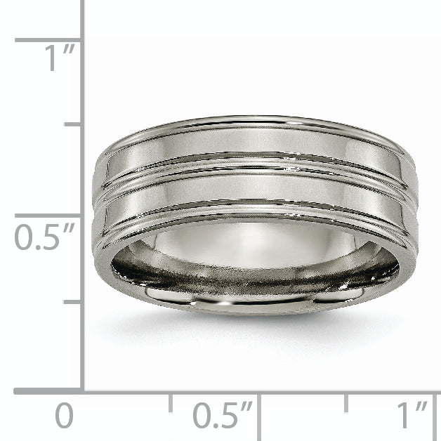 Titanium Polished Unisex 8mm Grooved Wedding Band