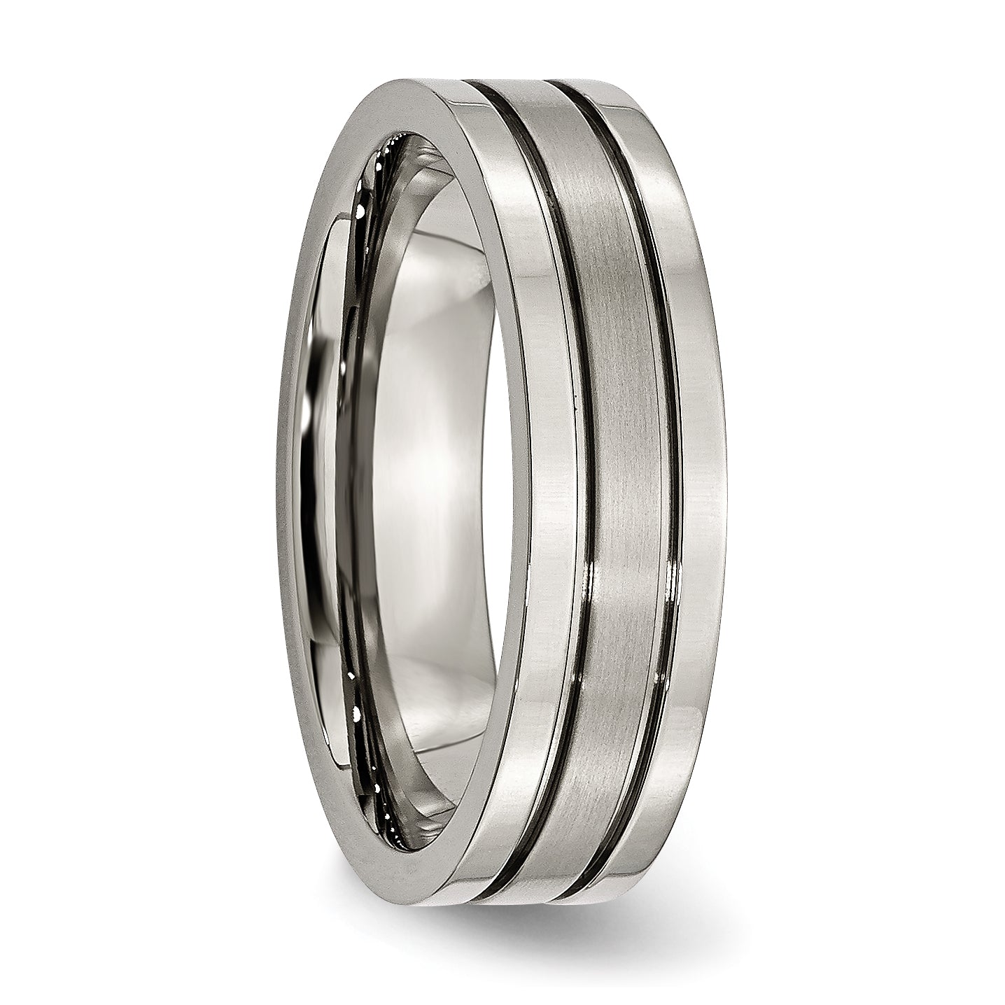 Titanium Grooved Unisex Wedding Band with Polished & Brushed Finish