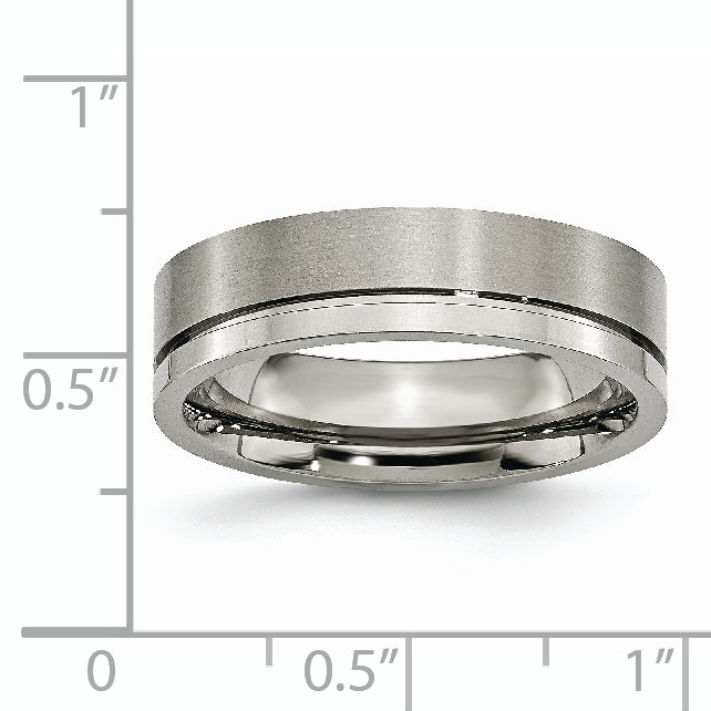 Titanium Grooved 6mm Polished Brushed Unisex Engravable Wedding Band