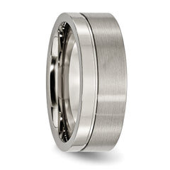 Titanium 8mm Wedding Band with Grooved Brushed Finish Unisex Elegant Design