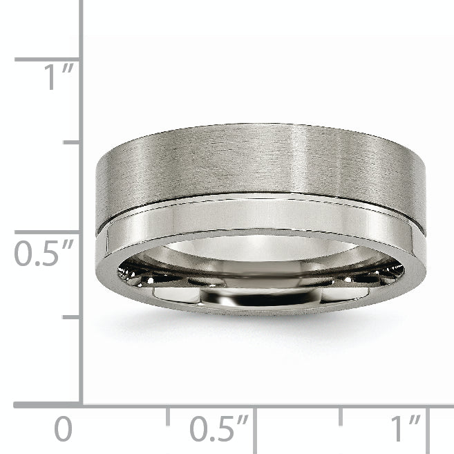 Titanium 8mm Wedding Band with Grooved Brushed Finish Unisex Elegant Design