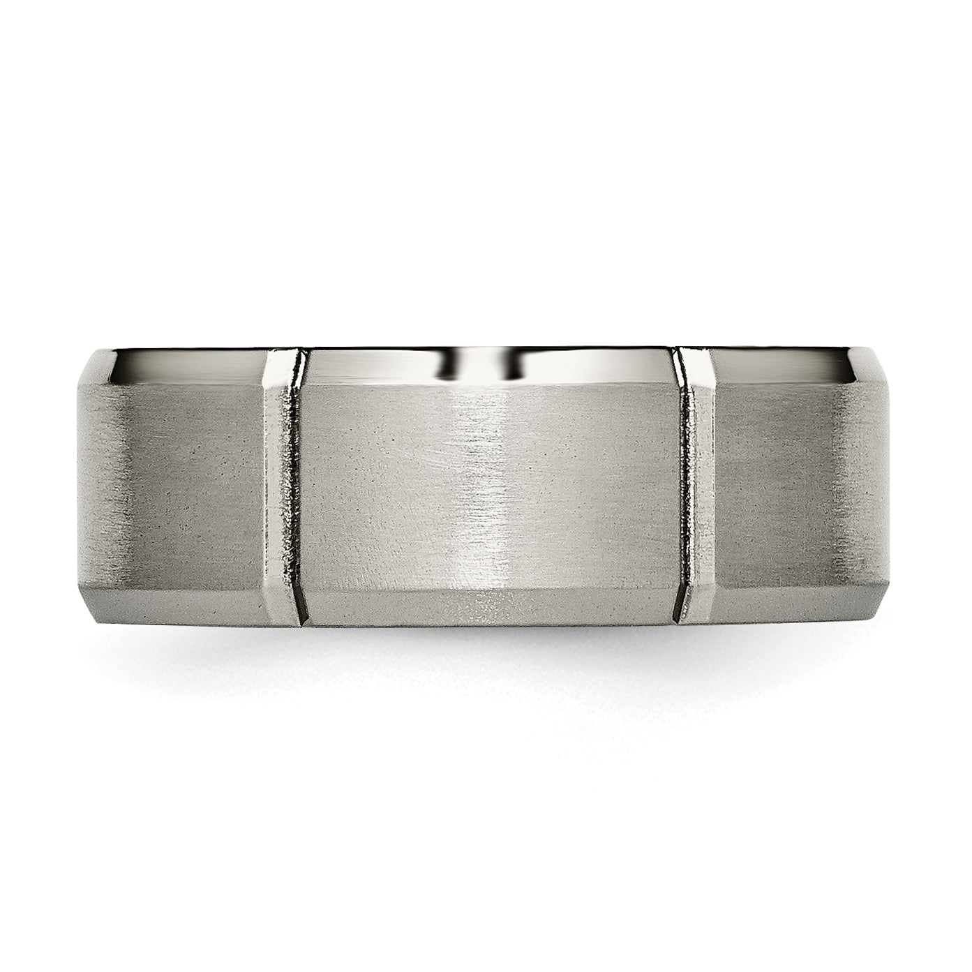 Titanium Wedding Band with Polished Finish and Engravable Grooved Design