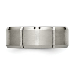 Titanium Wedding Band with Polished Finish and Engravable Grooved Design