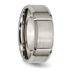 Titanium Wedding Band with Polished Finish and Engravable Grooved Design