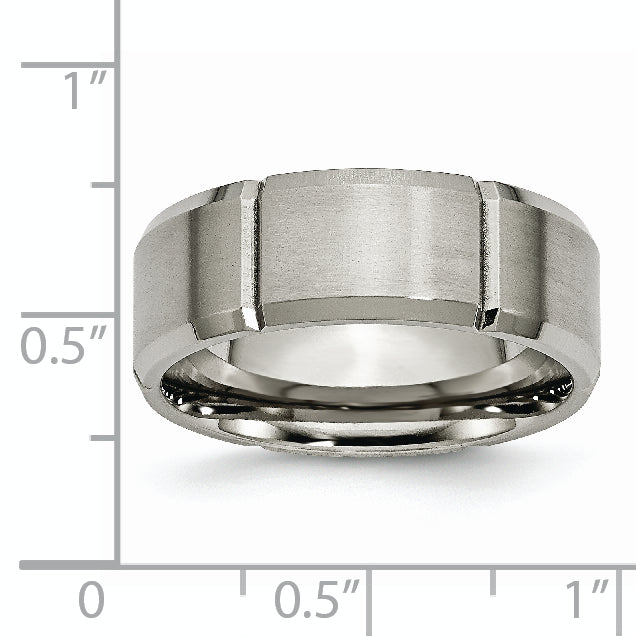 Titanium Wedding Band with Polished Finish and Engravable Grooved Design