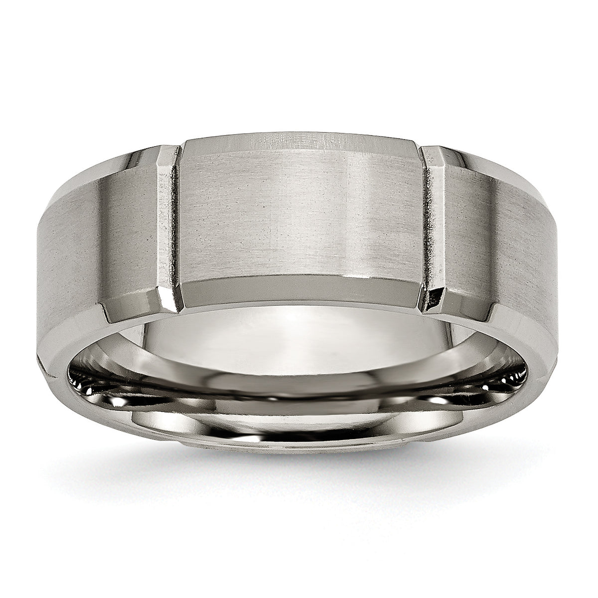 Titanium Brushed and Polished 8mm Grooved Beveled Edge Band