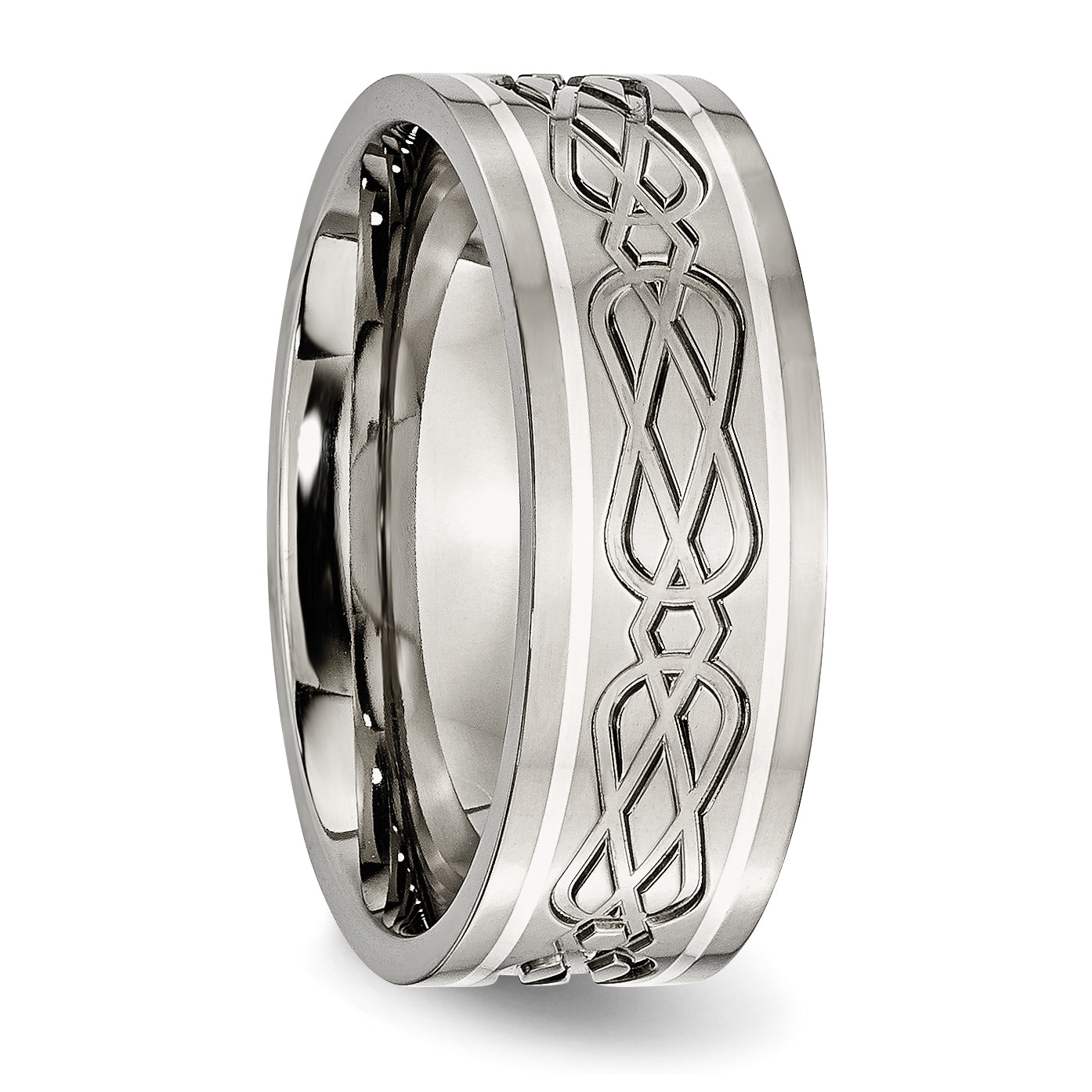 Titanium Celtic Knot Wedding Band with Sterling Silver Inlay