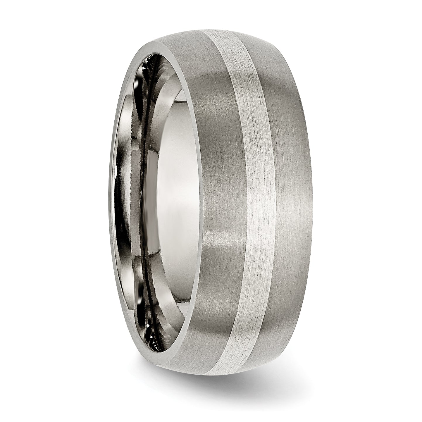 Titanium Brushed with Sterling Silver Inlay 8mm Band