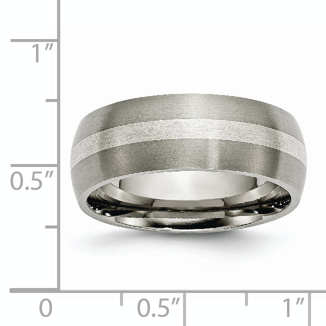 Titanium Brushed with Sterling Silver Inlay 8mm Band