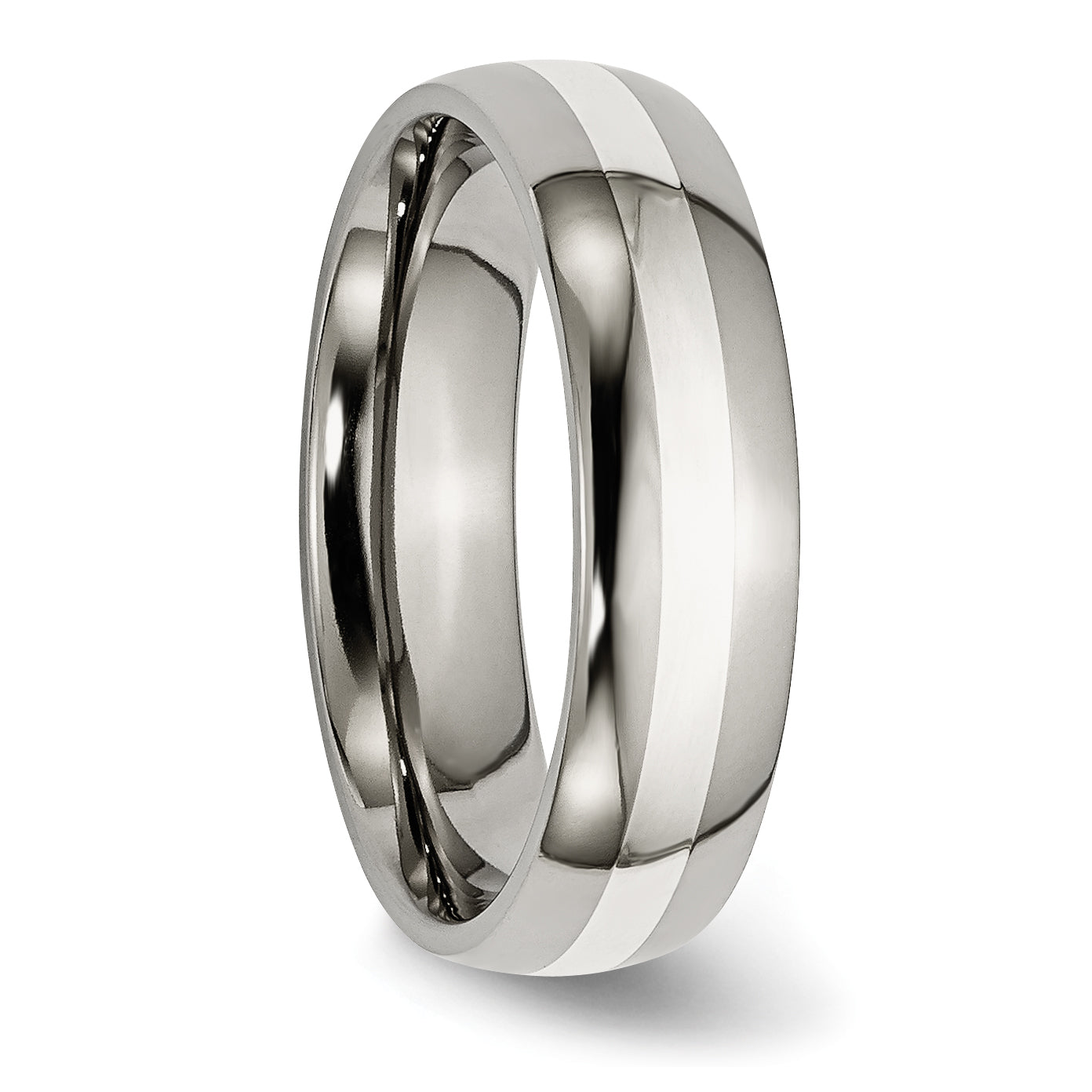 Titanium Polished with Sterling Silver Inlay 6mm Band