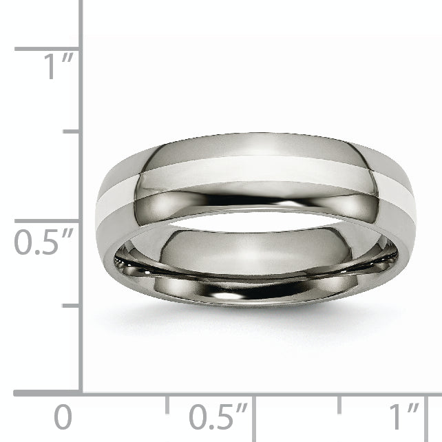 Titanium Polished with Sterling Silver Inlay 6mm Band