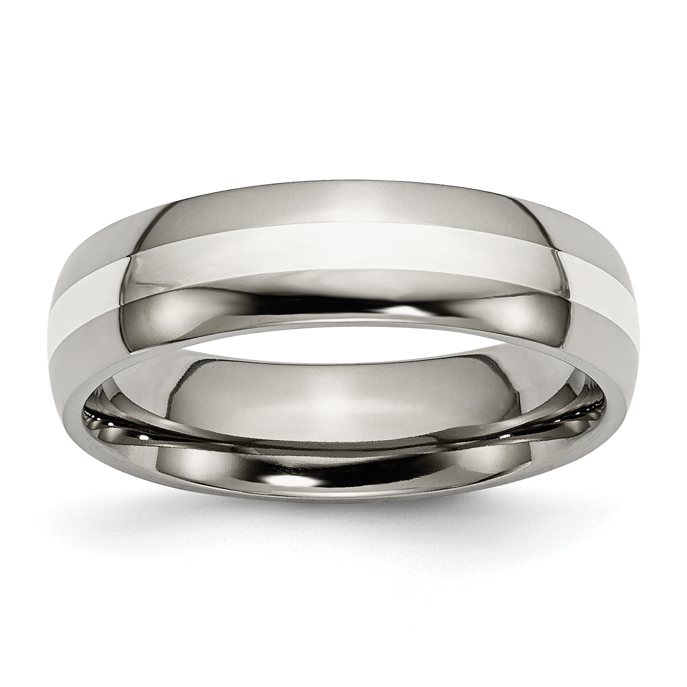 Titanium Polished with Sterling Silver Inlay 6mm Band