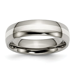 Titanium Polished with Sterling Silver Inlay 6mm Band