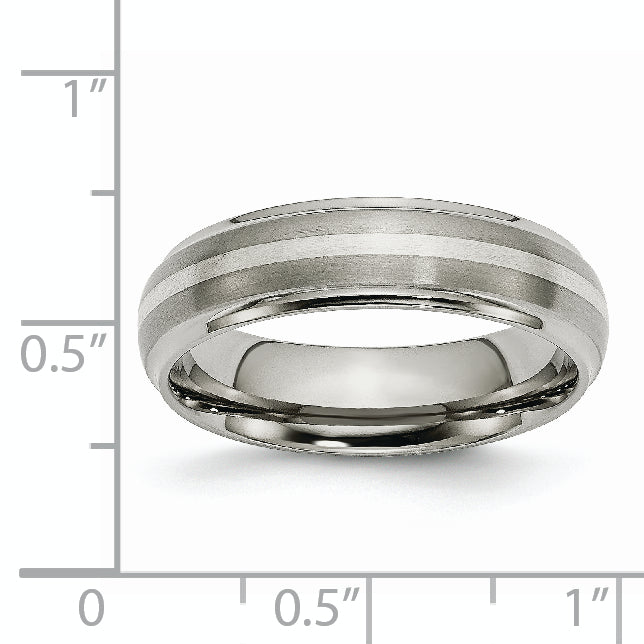 Titanium Brushed Center with Sterling Silver Inlay 6mm Ridged Edge Band