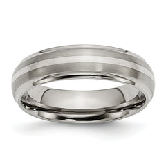 Titanium Brushed Center with Sterling Silver Inlay 6mm Ridged Edge Band