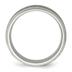 Titanium Polished with Sterling Silver Inlay Stone Finish Center Grooved Band