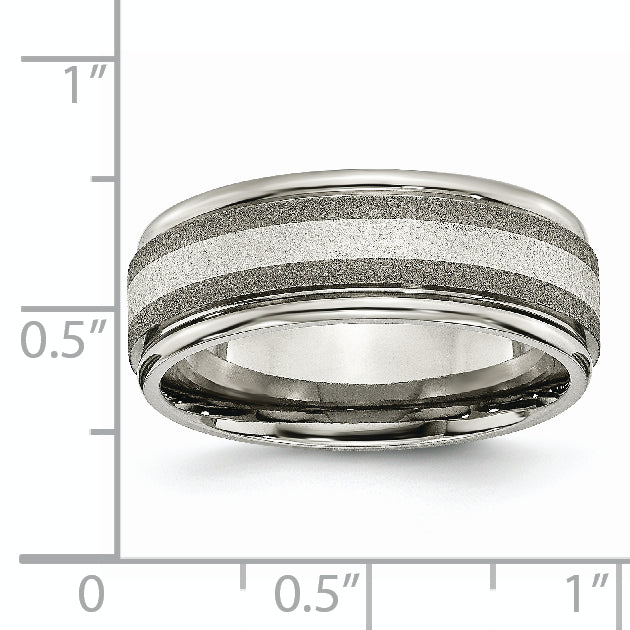 Titanium Polished with Sterling Silver Inlay Stone Finish Center Grooved Band