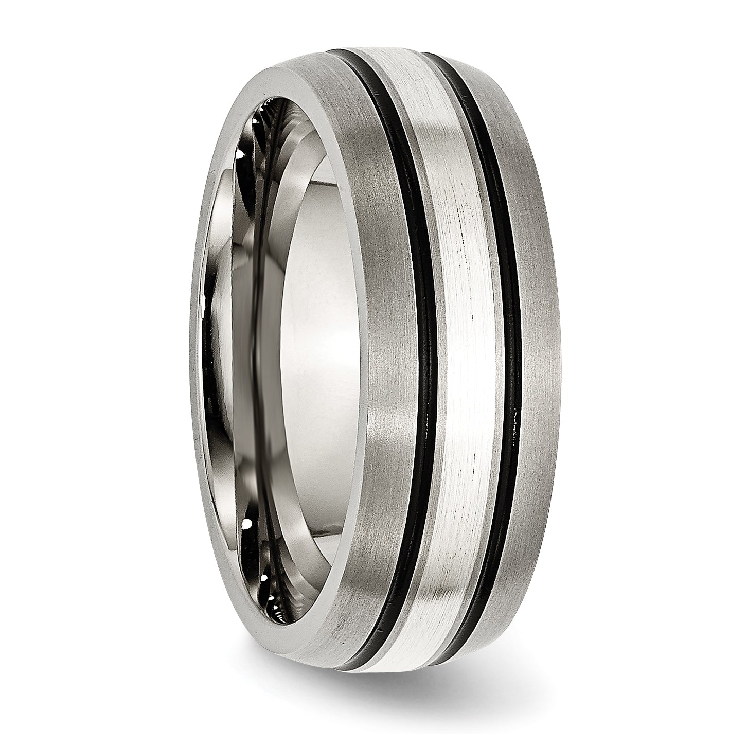 Titanium Antiqued and Brushed with Sterling Silver Inlay 8mm Grooved Band