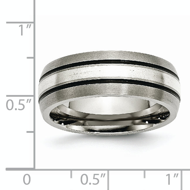 Titanium Antiqued and Brushed with Sterling Silver Inlay 8mm Grooved Band