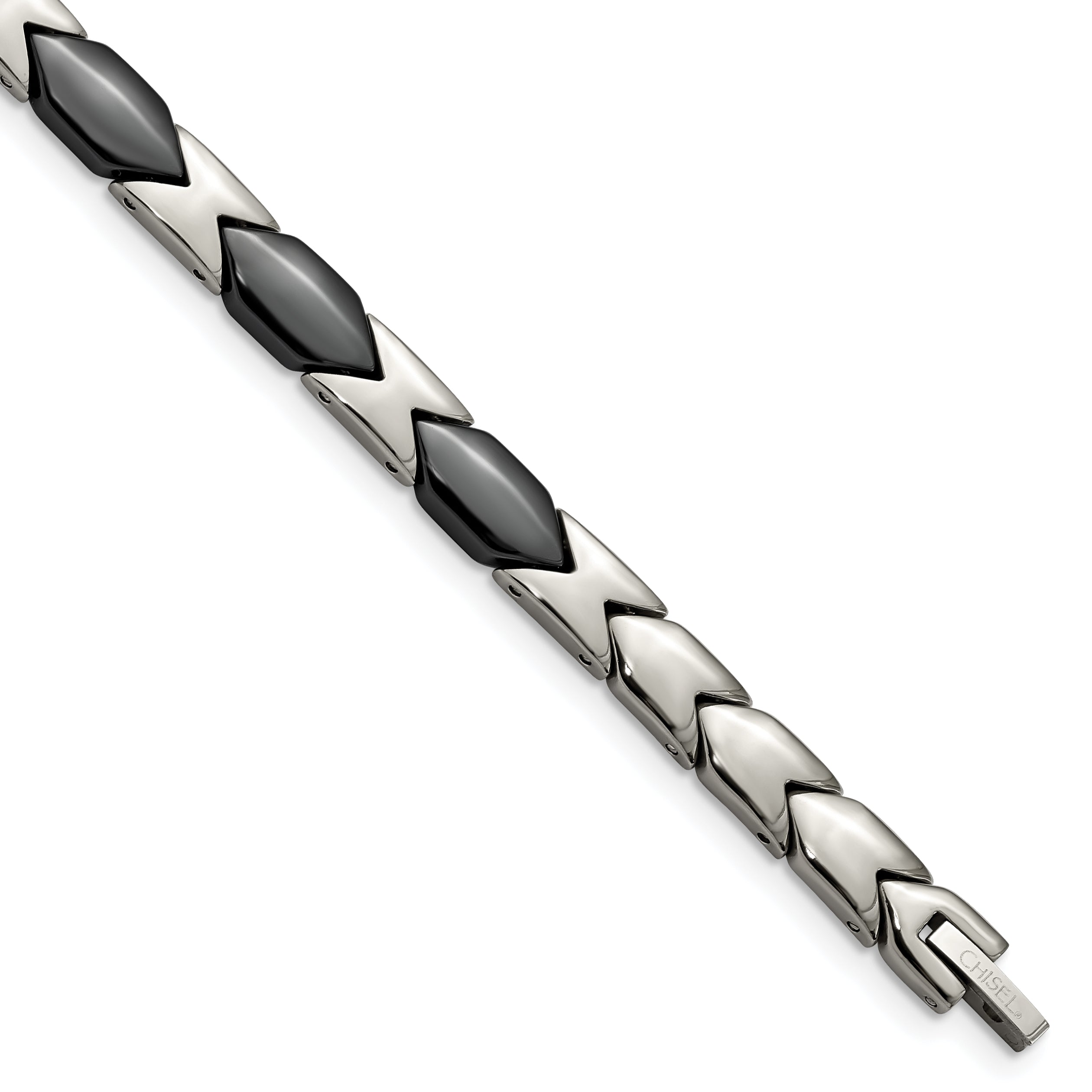 Chisel Titanium Polished with Black Ceramic 7.5 inch Bracelet