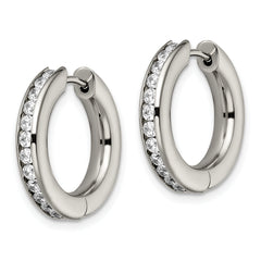 Chisel Titanium Polished CZ Hinged Hoop Earrings