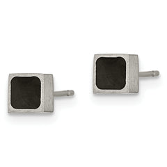 Chisel Titanium Brushed with Black Enamel Square Post Earrings