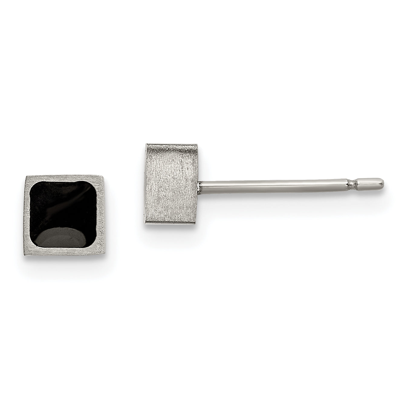 Chisel Titanium Brushed with Black Enamel Square Post Earrings