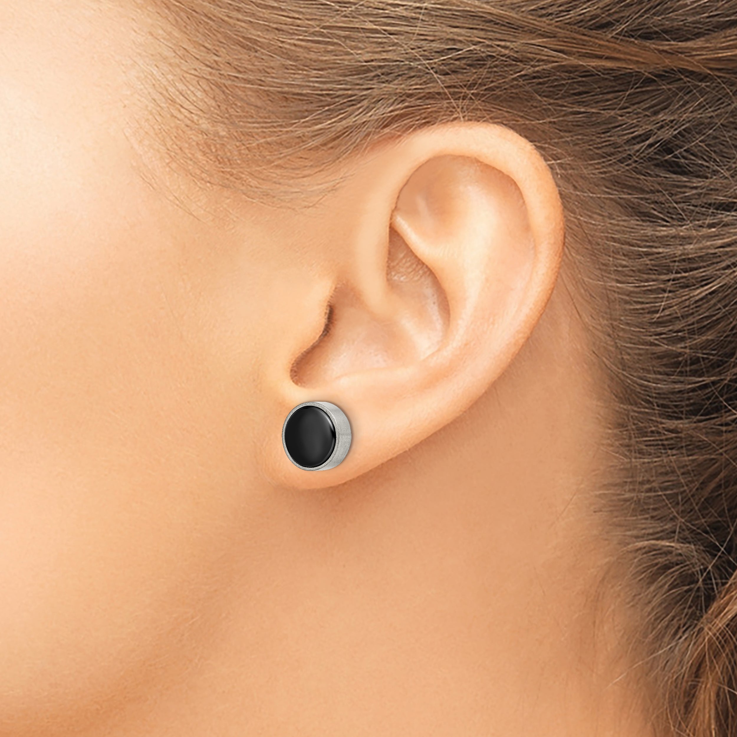 Chisel Titanium Brushed with Black Ceramic Circle Post Earrings