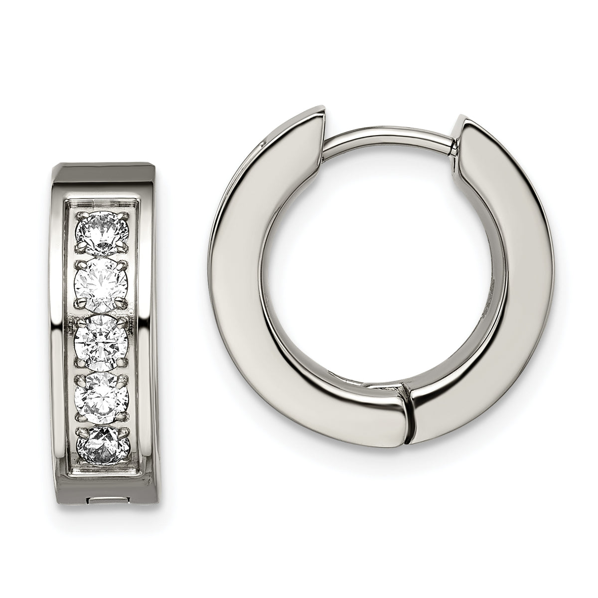 Chisel Titanium Polished CZ 5mm Hinged Hoop Earrings