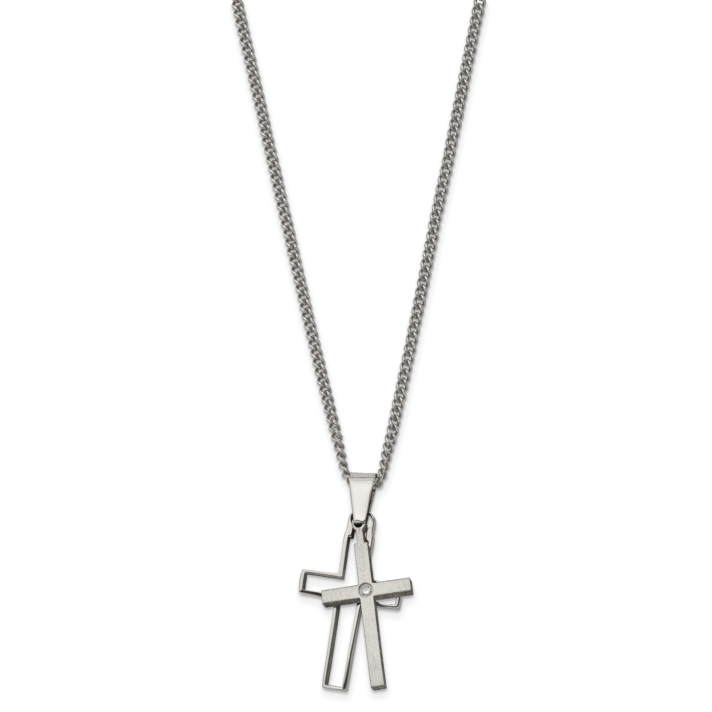 Sophia Jewelers Titanium Diamond Cross Necklace with Polished & Brushed Finish