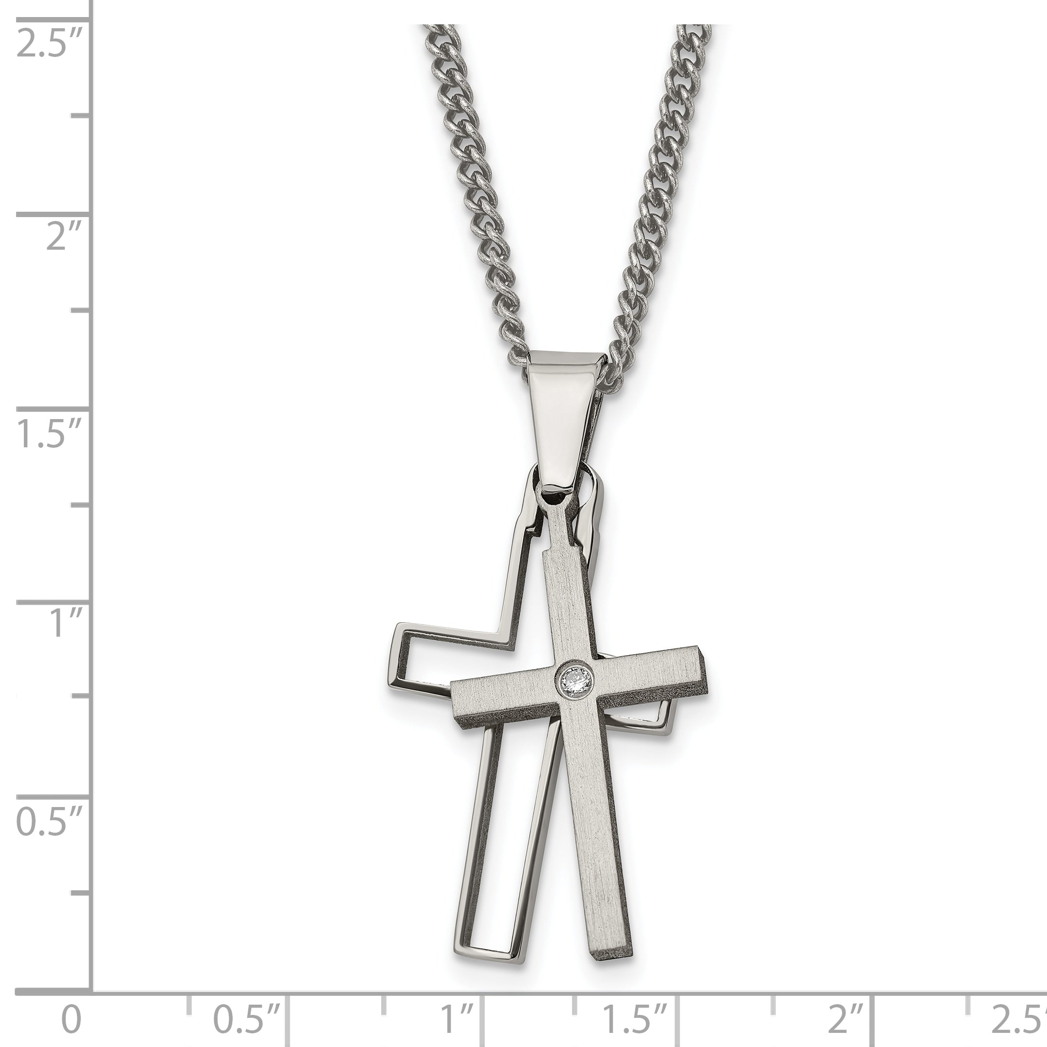 Sophia Jewelers Titanium Diamond Cross Necklace with Polished & Brushed Finish