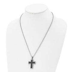 Chisel Titanium Polished with Black Carbon Fiber Inlay Cross 22 inch Necklace