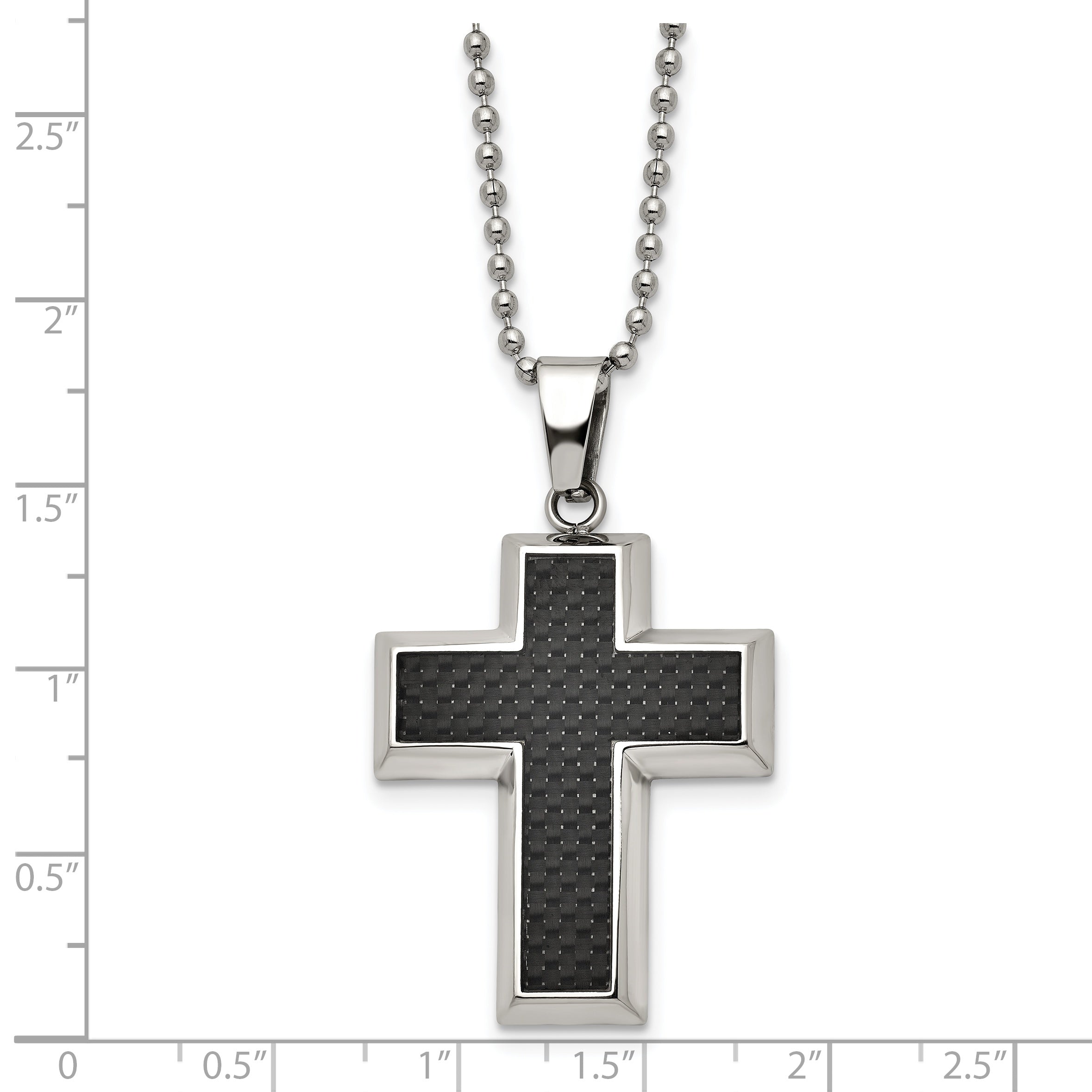 Chisel Titanium Polished with Black Carbon Fiber Inlay Cross 22 inch Necklace