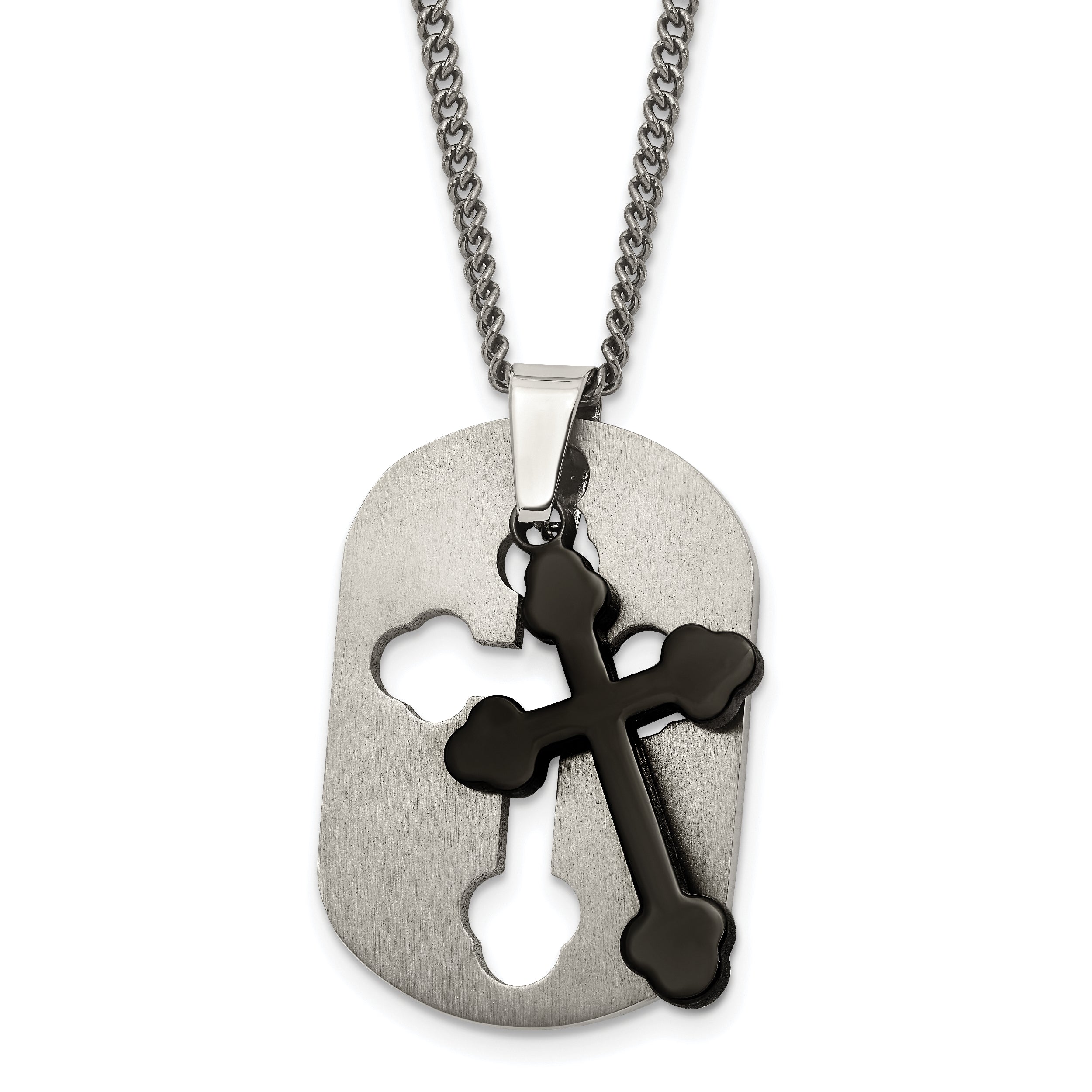 Chisel Titanium Brushed Black IP-plated Moveable Cross 22 inch Necklace