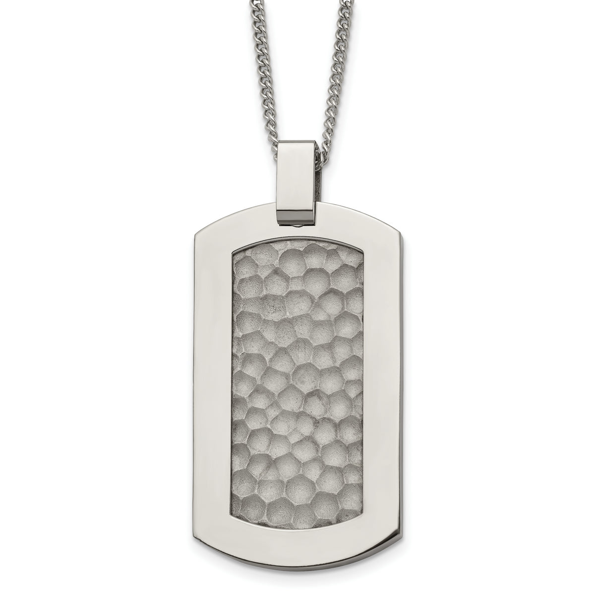 Chisel Titanium Polished and Hammered Dog Tag 22 inch Necklace