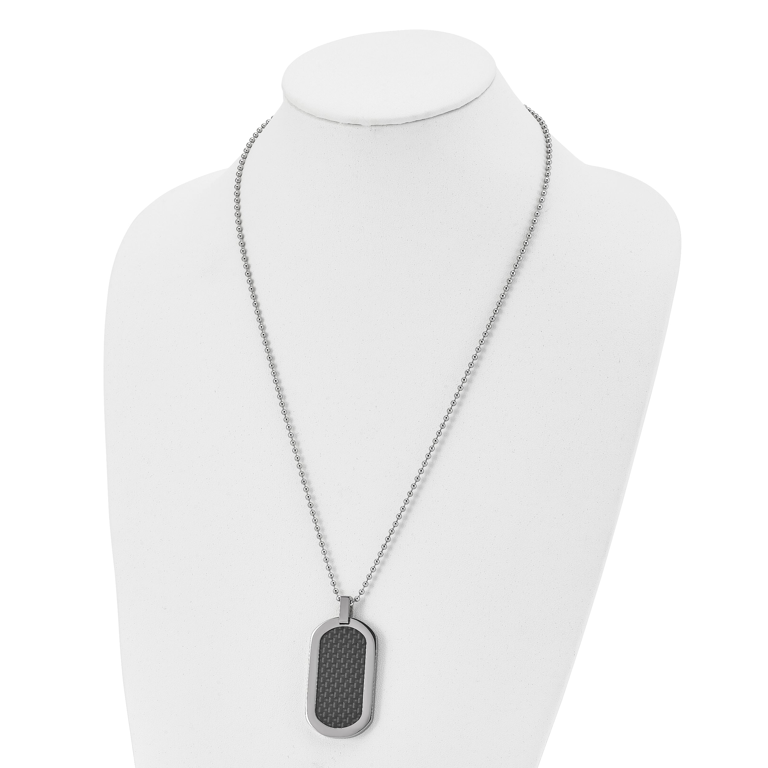 Chisel Titanium Polished with Black Carbon Fiber Inlay Dog Tag 24 inch Necklace