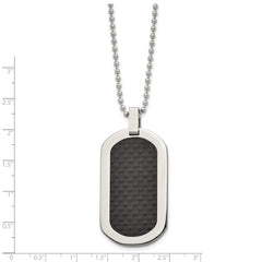 Chisel Titanium Polished with Black Carbon Fiber Inlay Dog Tag 24 inch Necklace