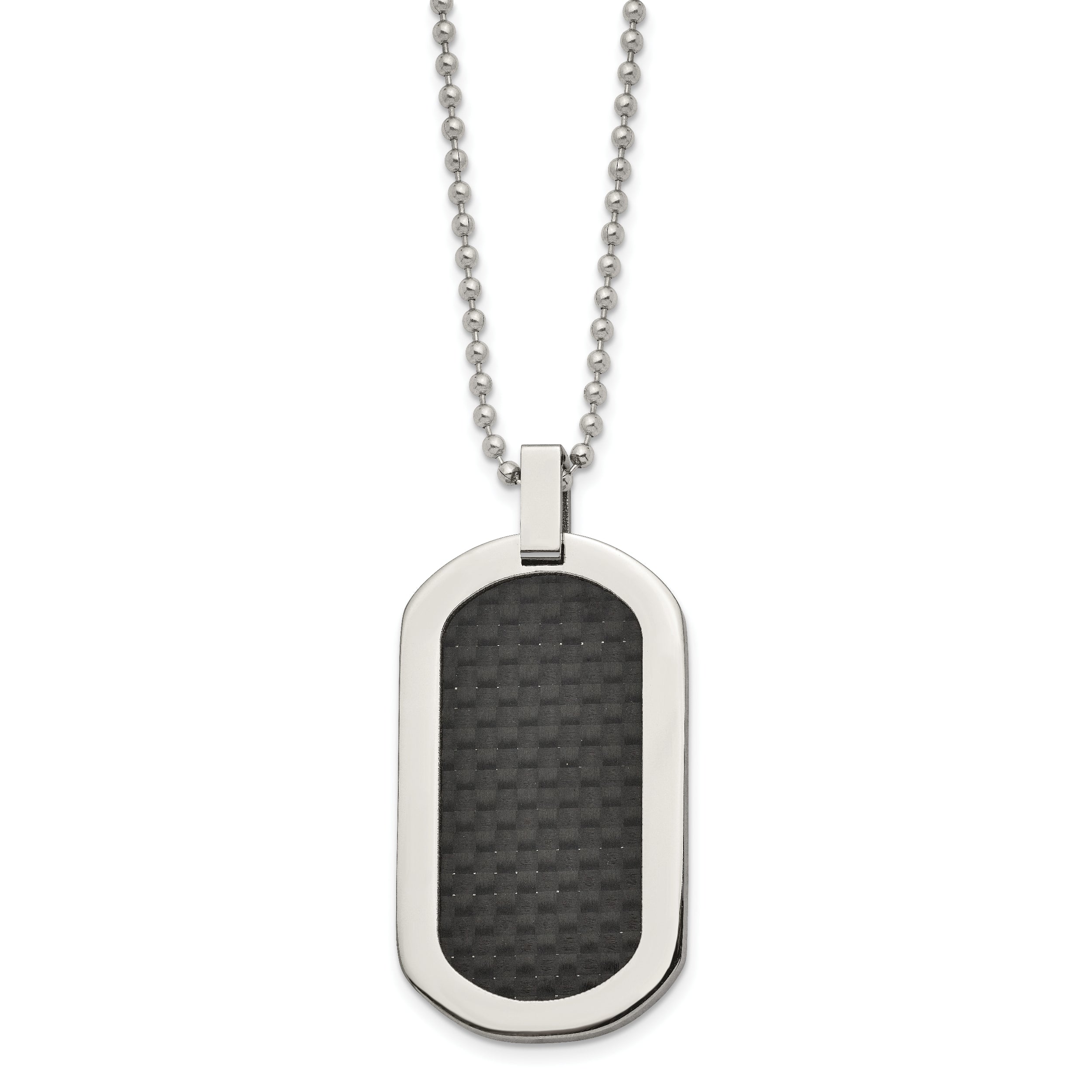 Chisel Titanium Polished with Black Carbon Fiber Inlay Dog Tag 24 inch Necklace