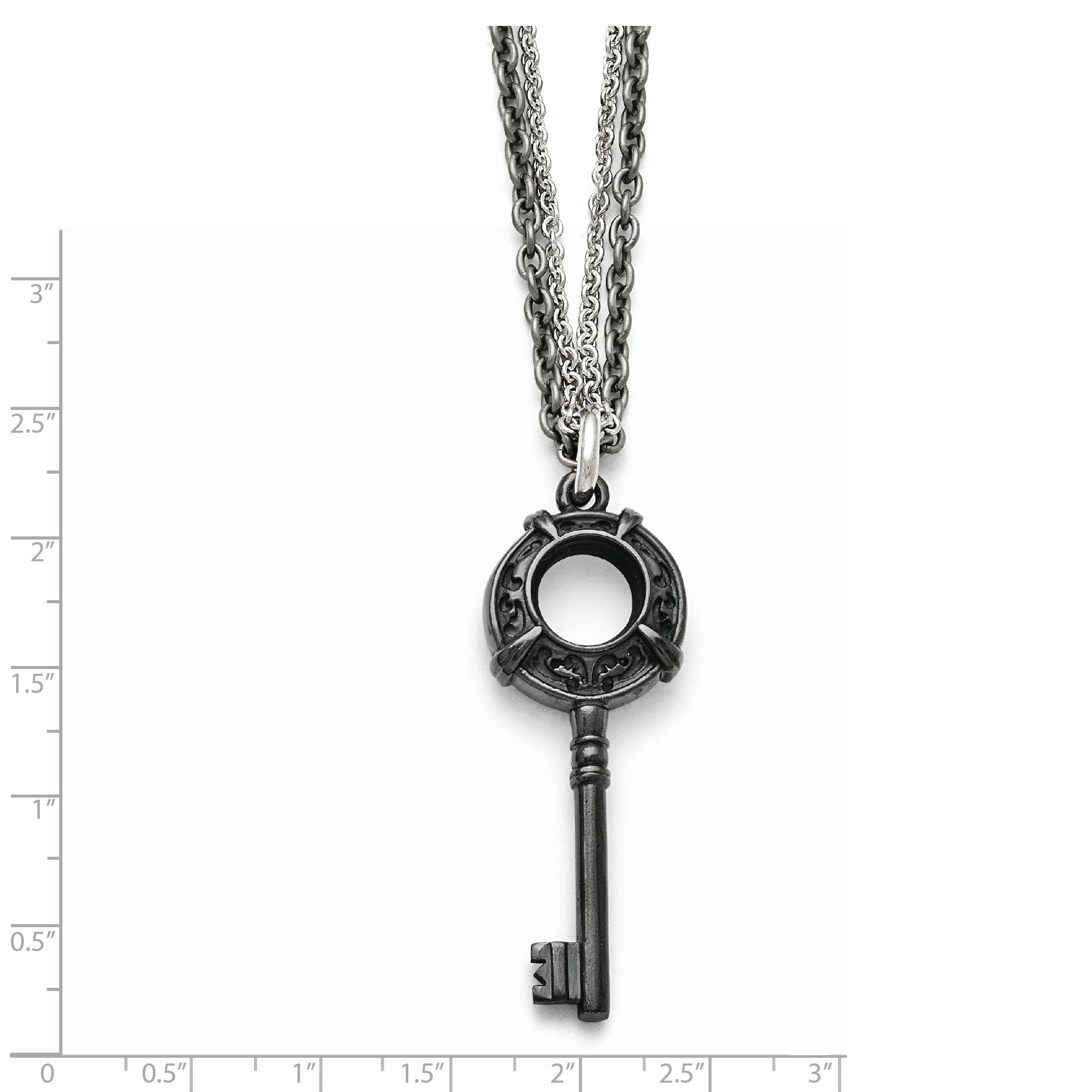 Titanium/Ster.Sil Black Ti Polished Etched Key Necklace