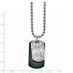 Titanium/Ster.Sil Black Ti Polished Etched Dog Tag Necklace