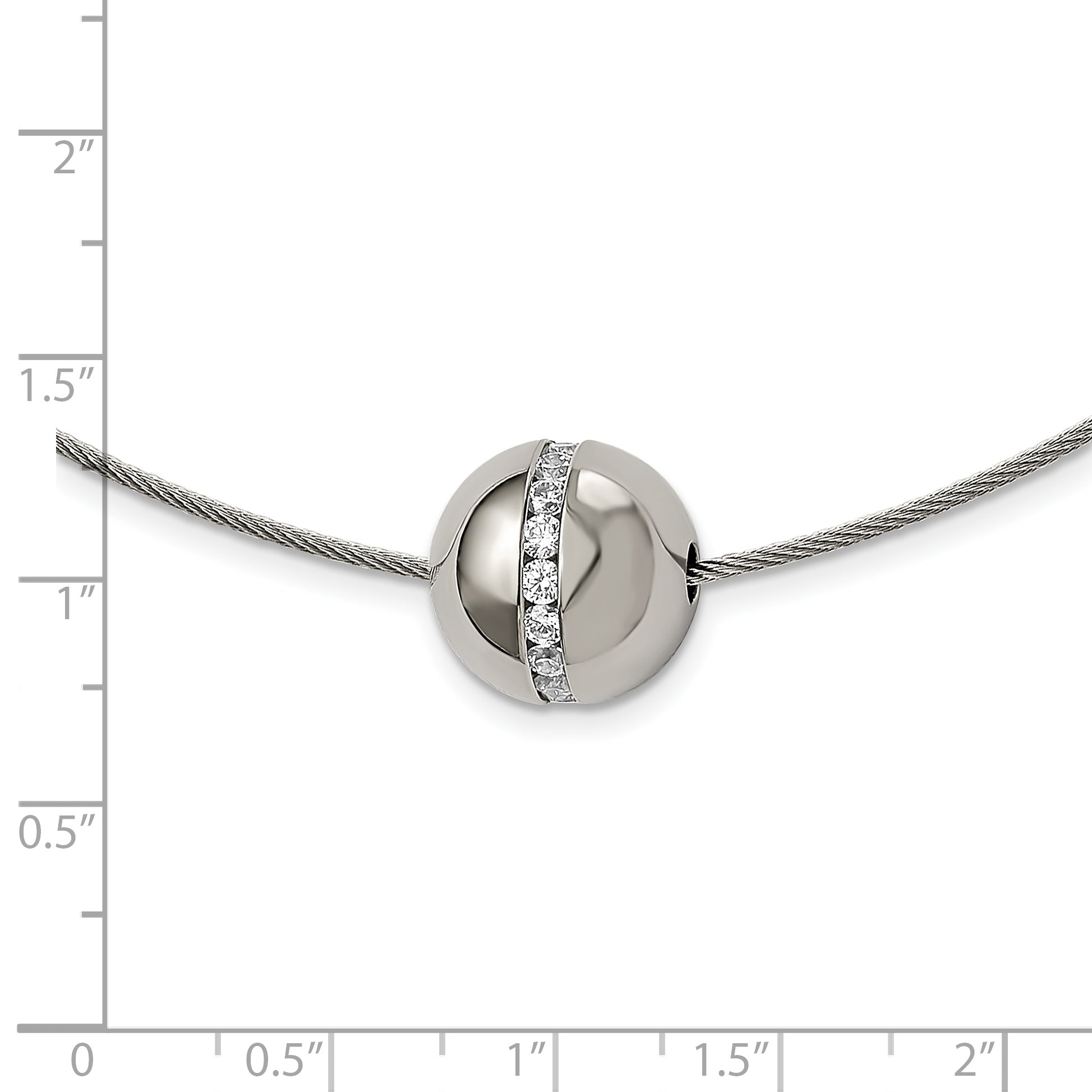 Chisel Titanium CZ Pendant with Polished Stainless Steel 17 inch Wire Necklace