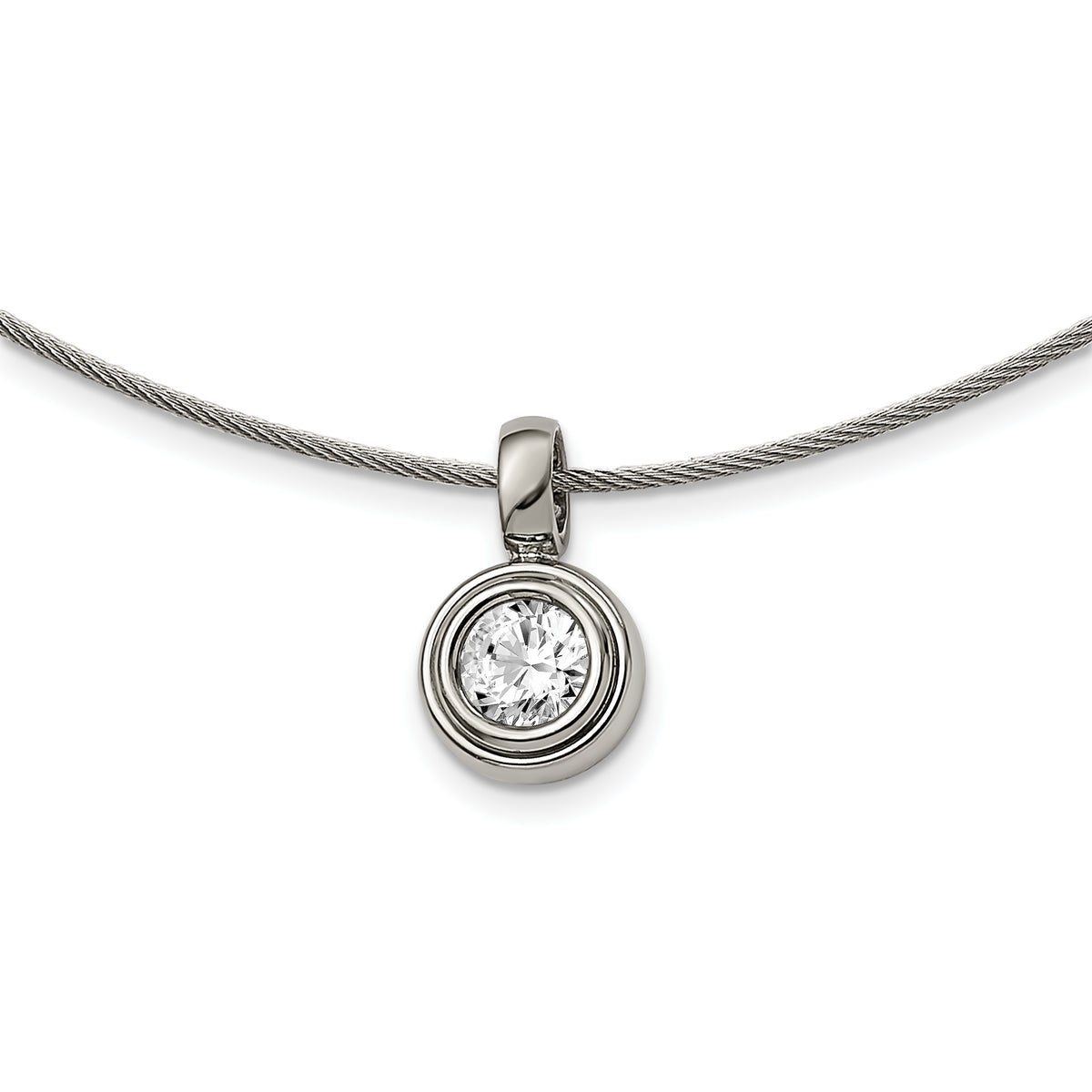 Chisel Titanium CZ Pendant with Polished Stainless Steel 17 inch Wire Necklace