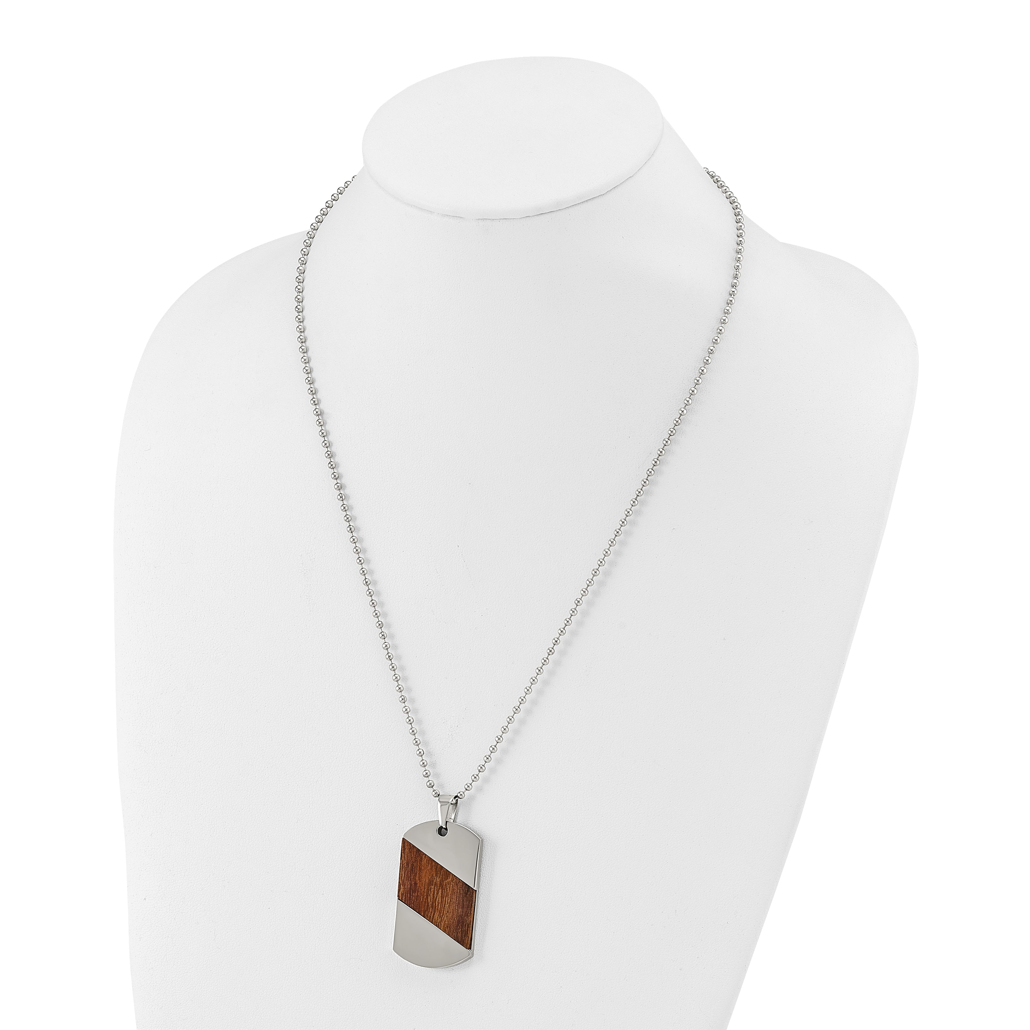 Chisel Titanium Polished with Rosewood Inlay Dog Tag 22 inch Necklace